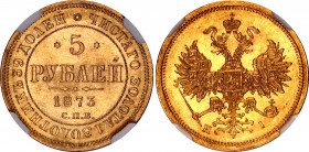 Russia 5 Roubles 1873 СПБ-НІ NGC MS63
Bit# 21, N# 26864; Gold 6.54 g. UNC, rare condition.