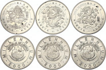Liberia 3 x 5 Dollars 2000 
KM# 723, 778, 779; Year of the Dragon; UNC.