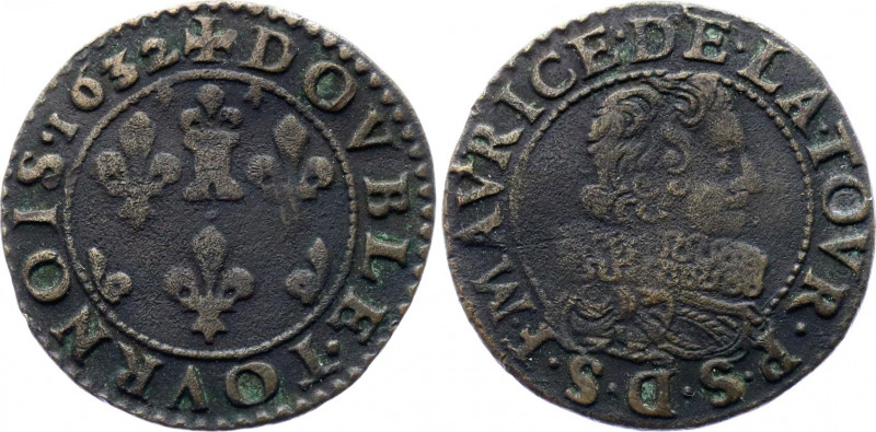 France 2 Deniers 1632
CGKL# 566; N# 54049; Copper; Frederic-Maurice; VF-XF.