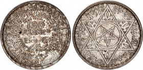 Morocco 100 Francs 1953 AH 1372
Y# 52, N# 1709; Silver; Mohammed V; UNC.