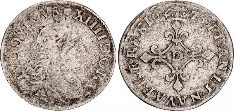 France 1/15 Ecu 1676 D
KM# 232.2; Dy# 1504; N# 7555; Silver; Louis XIV; Mint: L...