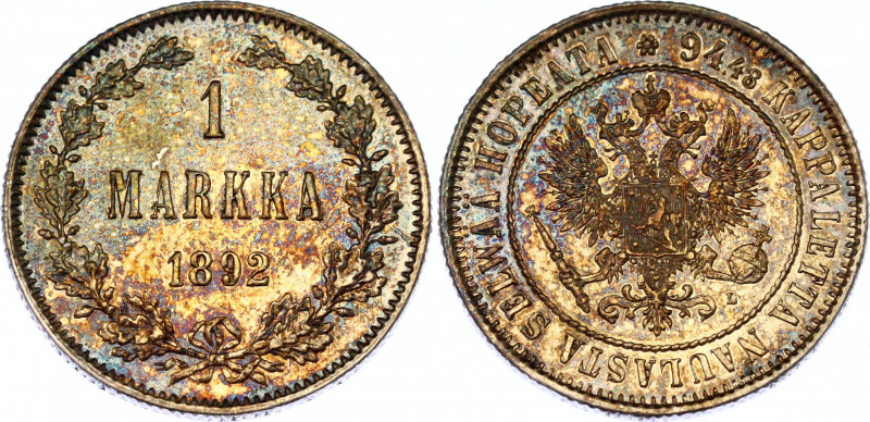 Russia - Finland 1 Markka 1892 L
Bit# 231; Silver5.18 g.; XF/AUNC with amazing ...