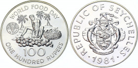 Seychelles 100 Rupees 1981
KM# 45; Silver., Proof; FAO - World Food Day.