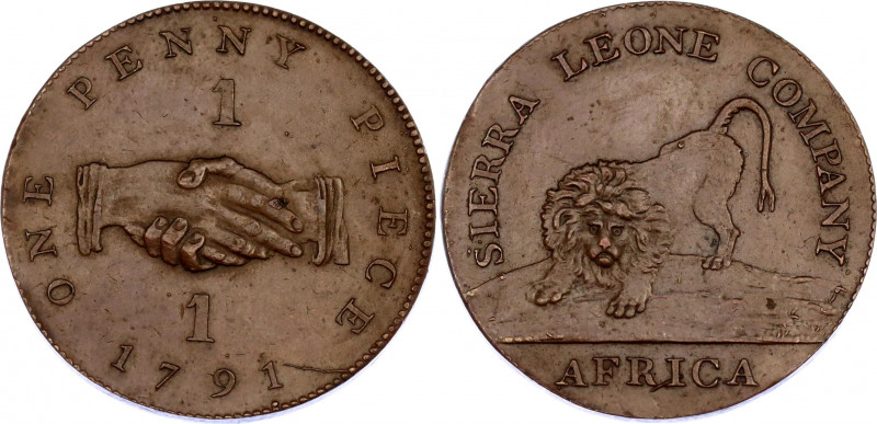 Sierra Leone 1 Penny 1791
KM# 2.1; N# 41501; Bronze; Sierra Leone Company; Mint...