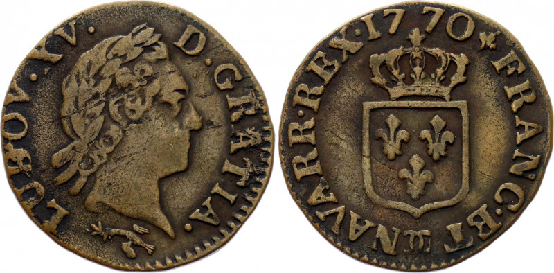 France 1 Liard 1770 ϽϹ
Dy# 1701; N# 10223; Copper; Louis XV (1715-1774); XF+.