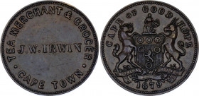 South Africa Cape Town J.W.Irwin 1/2 Penny Token 1879 
Hern 292a; Bronze 5.48 g., 25.5 mm.; XF+.