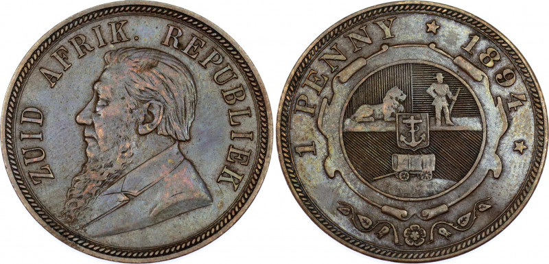 South Africa 1 Penny 1894
KM# 2; Hern# Z3; N# 18643; Bronze; Johannes Paulus Kr...