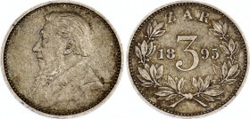 South Africa 3 Pence 1895
KM# 3; Hern# Z8; N# 1270; Silver; Johannes Paulus Kruger; Mint: Pretoria; VF.