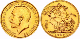 South Africa 1 Sovereign 1927 SA
KM# 21; Hern# S342; N# 11043; Gold (.917) 7.99 g.; George V; Mint: Pretoria; AUNC.