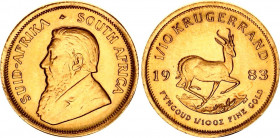 South Africa 1/10 Krugerrand 1983
KM# 105; Hern# KT4; N# 17854; Gold (.917) 3.39 g.; UNC.