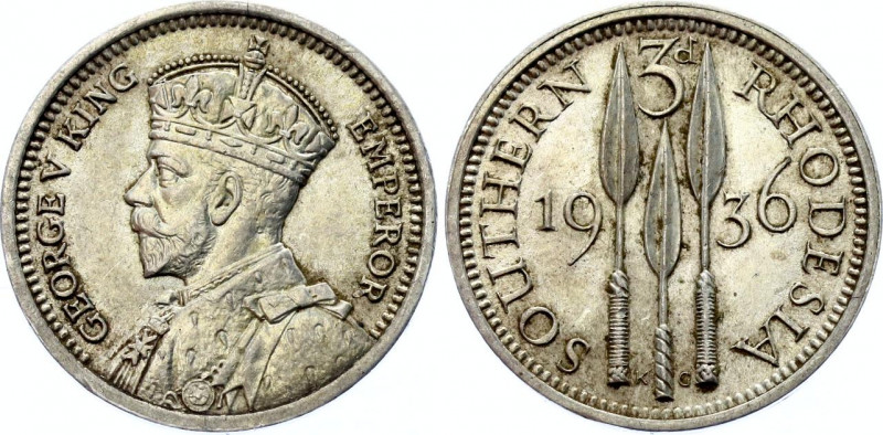 Southern Rhodesia 3 Pence 1936 
KM# 1; Silver; George V; UNC.