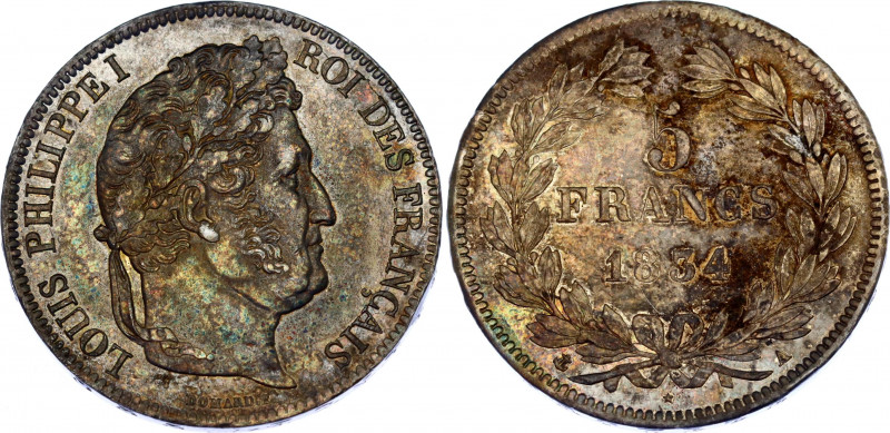 France 5 Francs 1834 A
KM# 749.1, N# 3653; Silver; Louis Philippe I; AUNC with ...