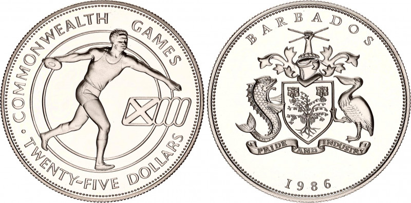 Barbados 25 Dollars 1986 
KM# 44a, N# 39140; Silver., Proof; 1986 Commonwealth ...