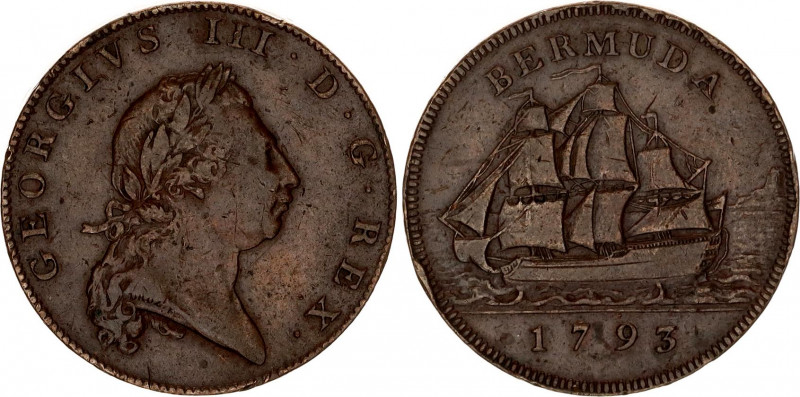 Bermuda 1 Penny 1793 
KM# 5, N# 8348; George III; XF.