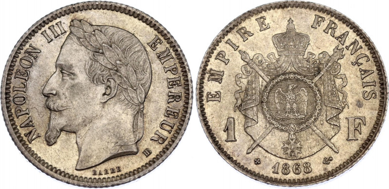 France 1 Franc 1868 BB
KM# 806.2; F# 215; N# 1172; Silver; Napoleon III; Mint: ...