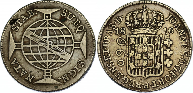 Brazil 960 Reis 1816 B Overstrike
KM# 307.1; N# 23668; Silver; João Prince Rege...