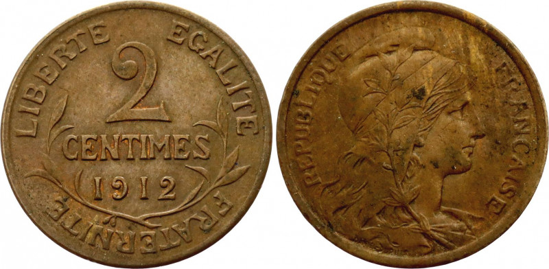 France 2 Centimes 1912
KM# 841, F# 110/15, Gad# 107, Schön# 181; N# 1136; Bronz...