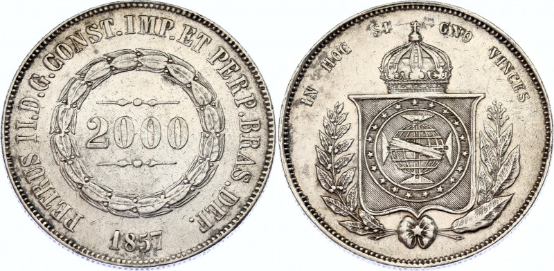 Brazil 2000 Reis 1857 
KM# 466, N# 3658; Silver; Pedro II; XF.