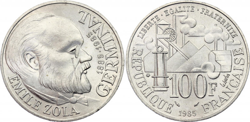 France 100 Francs 1985 
KM# 957, N# 28; Silver; Emile Zola, Germinal; UNC.