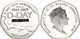 Gibraltar 50 Pence 2019
N# 240081; Silver (colourised reverse); Elizabeth II; D-Day Anniversary; MInt: Pobjoy Mint, Surrey; Mintage: 4'950; Proof.; W...