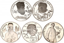 Russian Federation 5 x 2 Roubles 1994 
Silver., Proof; Various Motives - Russian Prominents.