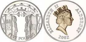 Alderney 5 Pounds 2002
KM# 25, N# 30874; Silver., Proof; Golden Jubilee; UNC, Encapsulated With certificate.
