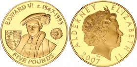 Alderney 5 Pounds 2007
KM# 164, N# 101370; Silver., Gold Plated., Proof; Edward VI; UNC, Encapsulated With certificate.