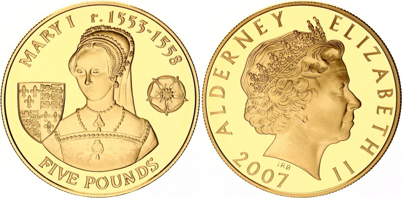 Alderney 5 Pounds 2007
KM# 165, N# 101371; Silver., Gold Plated., Proof; Mary I...