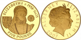 Alderney 5 Pounds 2007
KM# 166, N# 73980; Silver., Gold Plated., Proof; Elizabeth I; UNC, Encapsulated With certificate.