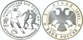 Russian Federation 3 Roubles 1993 
Y# 351, N# 45256; Silver., Proof; The Olympic Century of Russia – Series: The Olympic Century of Russia - Football...