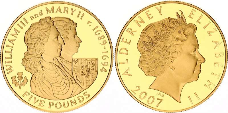 Alderney 5 Pounds 2007
KM# 171, N# 101376; Silver., Gold Plated., Proof; Willia...