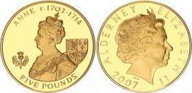 Alderney 5 Pounds 2007
KM# 173, N# 101378; Silver., Gold Plated., Proof; Anne; UNC, Encapsulated With certificate.