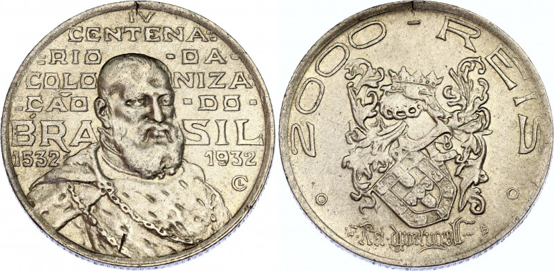 Brazil 2000 Reis 1932 
KM# 532, N# 14492; Silver; 400th Anniversary of Coloniza...