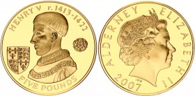 Alderney 5 Pounds 2007
N# 328301; Silver., Gold Plated., Proof; Henry V; UNC, Encapsulated With certificate.