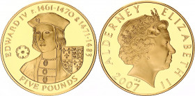 Alderney 5 Pounds 2007
N# 328303; Silver., Gold Plated., Proof; Edward IV; UNC, Encapsulated With certificate.