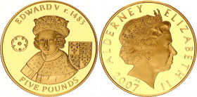 Alderney 5 Pounds 2007
N# 328304; Silver., Gold Plated., Proof; Edward V; UNC, Encapsulated With certificate.