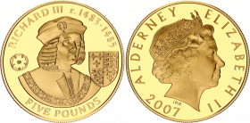 Alderney 5 Pounds 2007
N# 328306; Silver., Gold Plated., Proof; Richard III; UNC, Encapsulated With certificate.