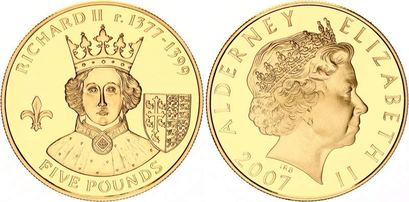 Alderney 5 Pounds 2007
Silver., Gold Plated., Proof; Richard II; UNC, Encapsula...