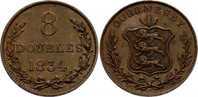 Guernsey 8 Doubles 1834 
KM# 3; N# 15318; Copper; AUNC/UNC.
