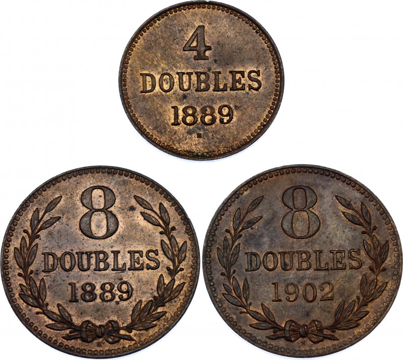 Guernsey 4 & 2 x 8 Doubles 1889 - 1902 H
KM# 5 & 7; Bronze; Mint: Heaton's Mint...