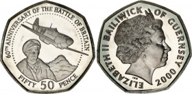 Guernsey 50 Pence 2000
KM# 105a; N# 82510; Silver., Proof; Elizabeth II; 60th Anniversary of the Battle of Britain; Mintage 15'000; With Original Cas...