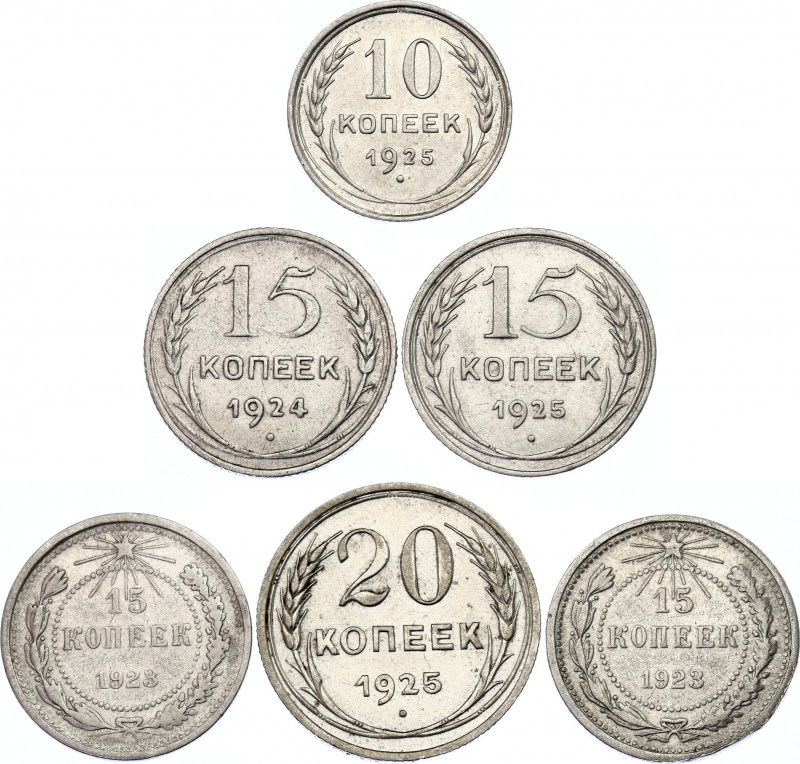 Russia - USSR Lot of 6 Coins 1923 - 1924
With Silver; Various Dates & Denominat...