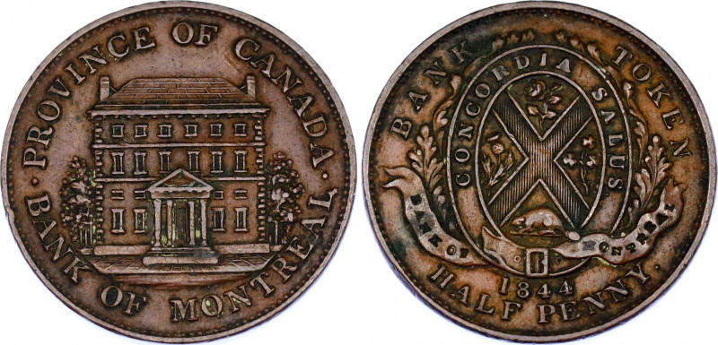 Canada Bank of Montreal 1/2 Penny Token 1844 
KM# Tn18; N# 956; Copper; XF.