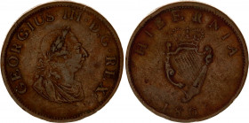 Ireland 1/2 Penny 1805
KM# 147, Sp# 6621; N# 8347; Copper; George III (1760-1801); VF+.