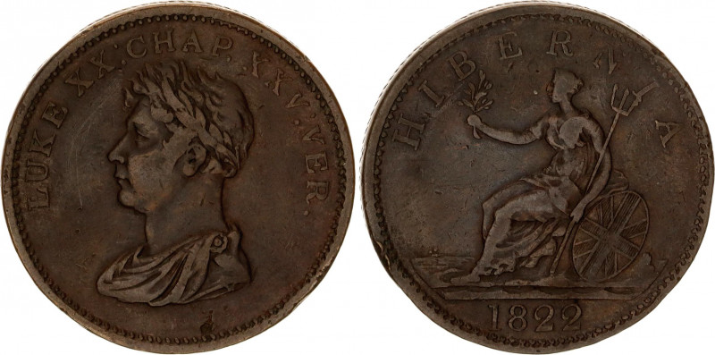 Ireland 1 Penny Token 1822
N# 149777; Copper 14.57 g., 33 mm.;; VF-XF.