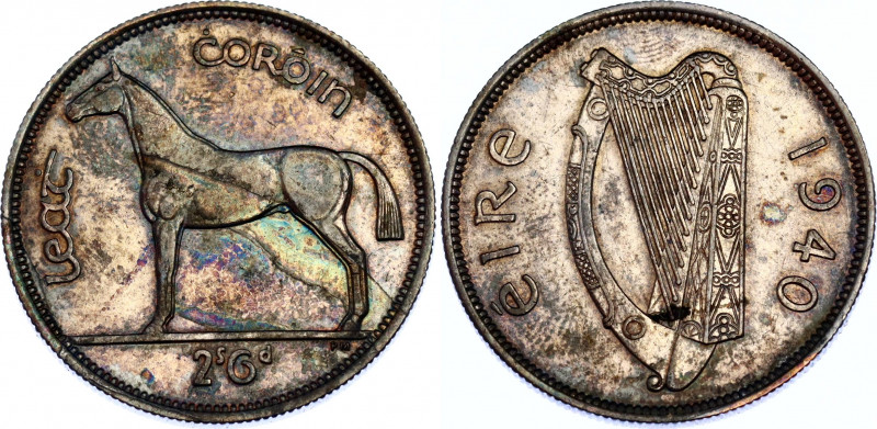 Ireland 1/2 Crown 1940
KM# 16, N# 10970; Silver; XF+ with amazing toning.