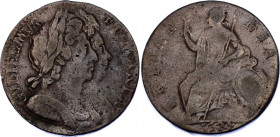 Great Britain 1/2 Penny 1694
KM# 475.3; Sp# 3452; N# 12960; Bronze; William III & Mary II; VG-F.