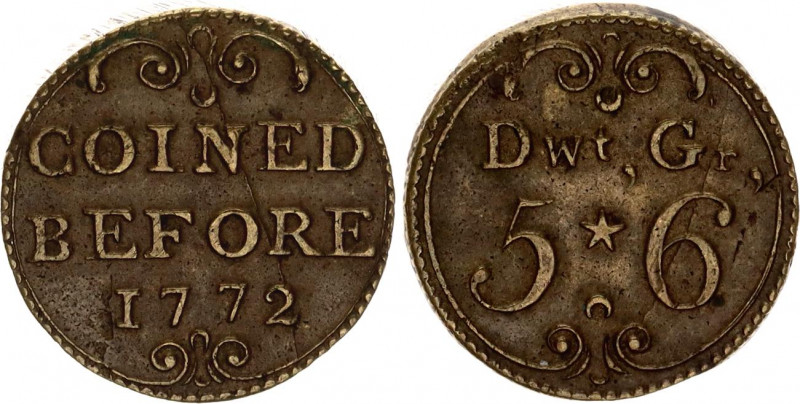 Great Britain Coin Weight of 1 Guinea 1772
Brass 8.17 g., 18.40 mm; George III ...