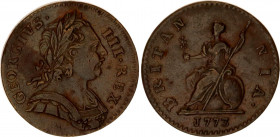Great Britain 1 Farthing 1773
KM# 602, Sp# 3775; N# 13152; Copper; George III (1760-1820); XF.