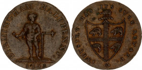 Great Britain Birmingham 1/2 Penny Token 1793
DH# 50; N# 52875; Copper 10.38 g.; Warwickshire - Birmingham; VF.